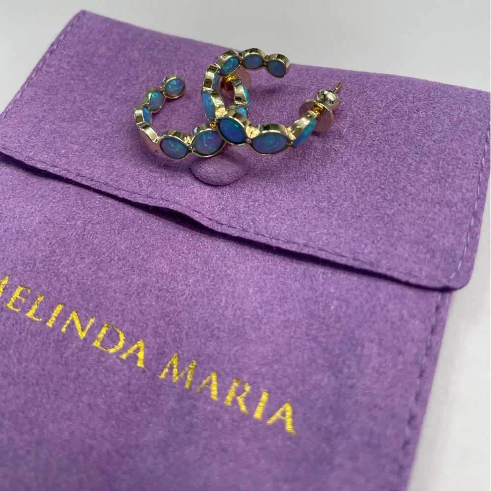 NWT Melinda Maria “She’s an Icon” Blue Opal .75 Hoops - Picture 3 of 8
